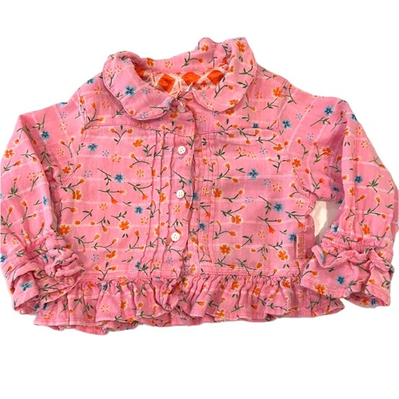 OILILY Pleated Floral Button Down Ruffle Dress Shirt Sz 80 Pink Size 9-12 months - Picture 1 of 6